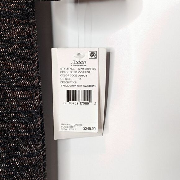 Aidan Mattox Copper V-Neck Gown with Waistband Maxi Dress Long Sleeves - Picture 8 of 11